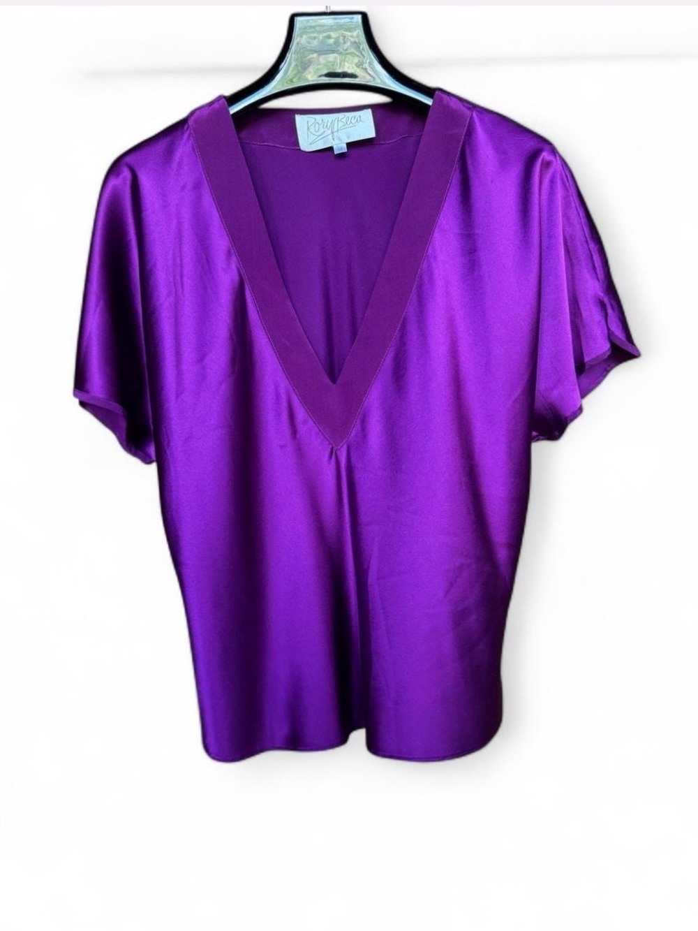 Rory Beca 100% Silk Orchid Purple V-Neck Flutter Sleeve Blouse Top